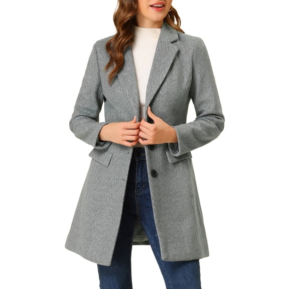 INSPIRE CHIC Women's Coat Solid Color Notched Lapel Single Breasted Winter Peacoat M Light Grey