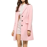 Women's Coat Solid Color Notched Lapel Single Breasted Winter Peacoat Pink M