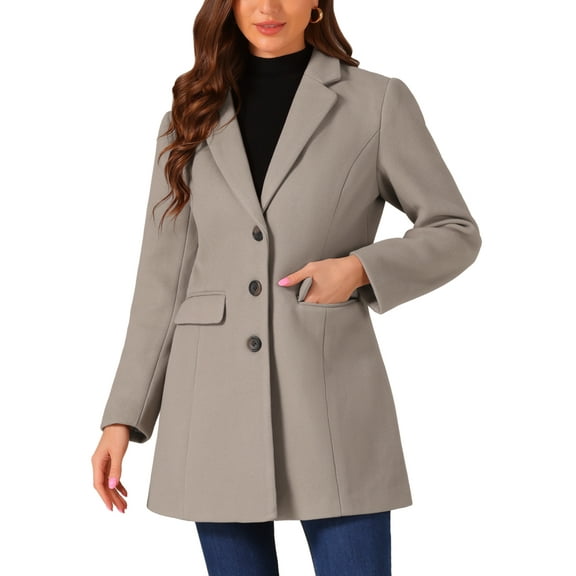 INSPIRE CHIC Women's Coat Solid Color Notched Lapel Single Breasted Winter Peacoat S Dark Tan