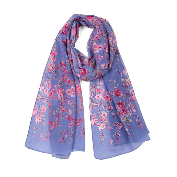 INSPIRE CHIC Women's Scarf Chiffon Sunscreen Swimwear Long Floral Wrap Shawls Denim Blue