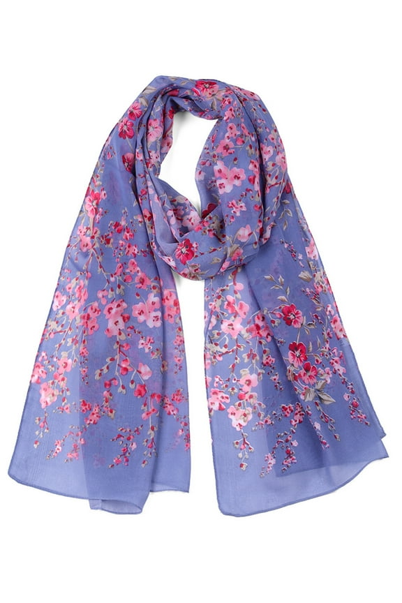 Women's Scarf Chiffon Sunscreen Swimwear Long Floral Wrap Shawls Denim Blue