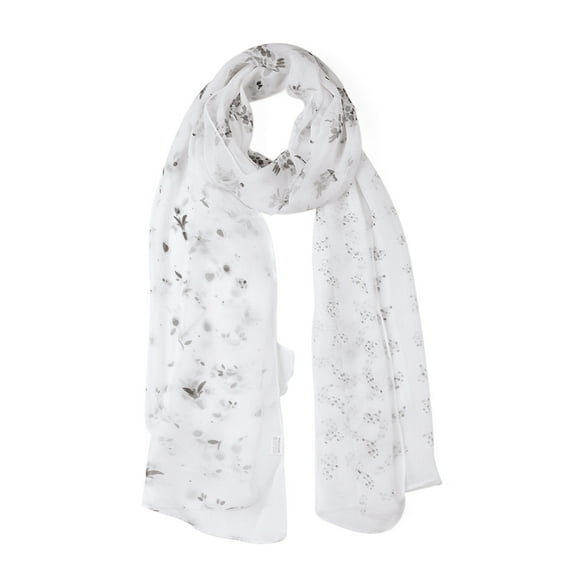 INSPIRE CHIC Women's Scarf Chiffon Sunscreen Swimwear Long Floral Wrap Shawls White-Black Flower Print