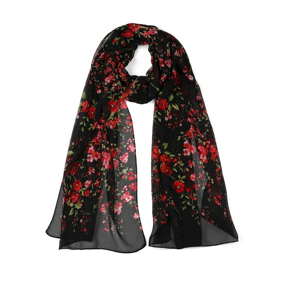 INSPIRE CHIC Women's Scarf Chiffon Sunscreen Swimwear Long Floral Wrap Shawls Black