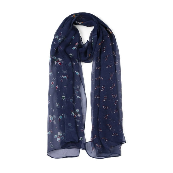 INSPIRE CHIC Women's Scarf Chiffon Sunscreen Swimwear Long Floral Wrap Shawls Navy Blue