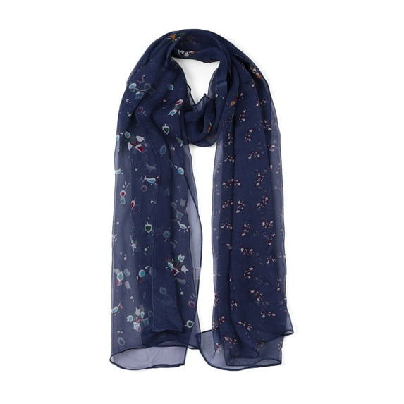 INSPIRE CHIC Women's Scarf Chiffon Sunscreen Swimwear Long Floral Wrap Shawls Navy Blue