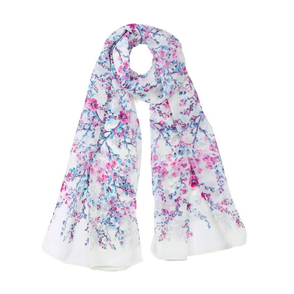 INSPIRE CHIC Women's Scarf Chiffon Sunscreen Swimwear Long Floral Wrap Shawls White-Purple Flower Print