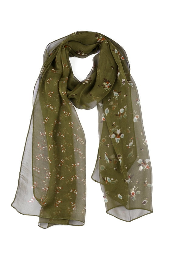 Women's Scarf Chiffon Sunscreen Swimwear Long Floral Wrap Shawls Green
