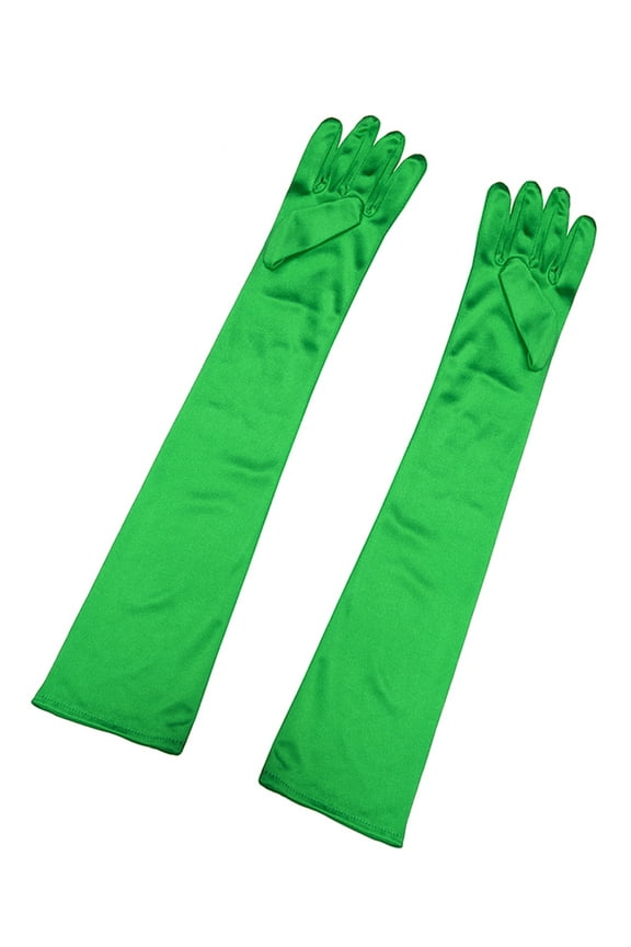 Women's Long Gloves 1920S Evening Party Full Finger Mittens Elegant Opera Glove Green One Size