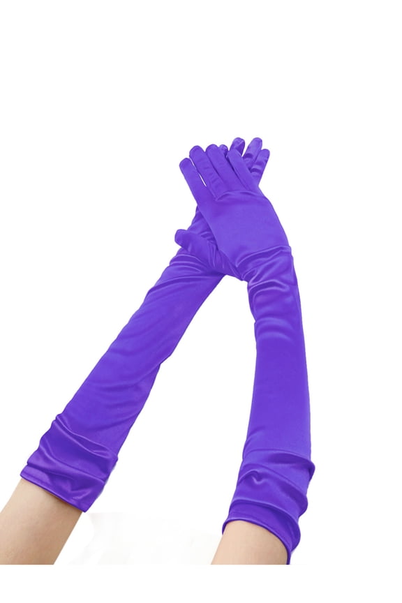 Women's Long Gloves 1920S Evening Party Full Finger Mittens Elegant Opera Glove Purple One Size