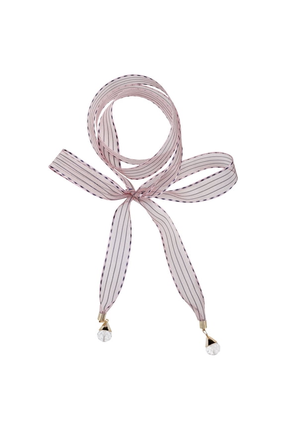 Organza Long Narrow Skinny Scarf for Women Stripe Pattern Bag Handle Decor Waistband Pink