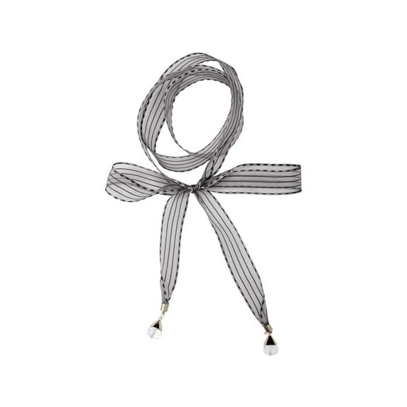 INSPIRE CHIC Organza Long Narrow Skinny Scarf for Women Stripe Pattern Bag Handle Decor Waistband Gray