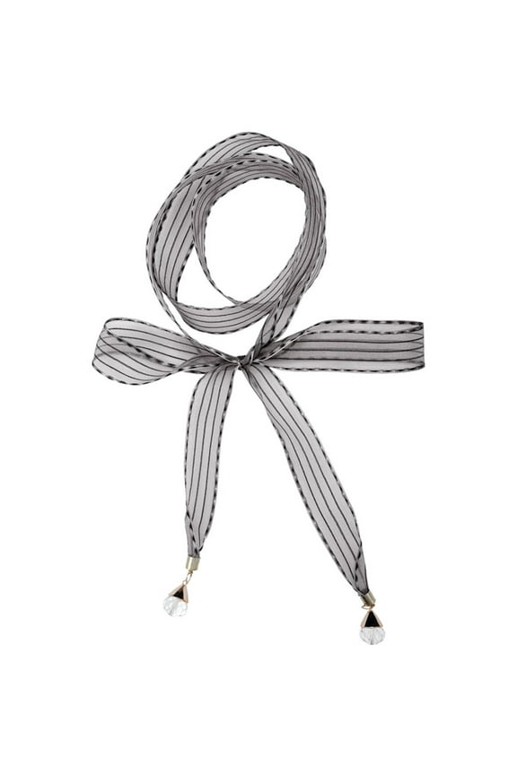 Organza Long Narrow Skinny Scarf for Women Stripe Pattern Bag Handle Decor Waistband Gray