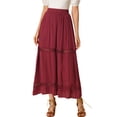 thumbnail image 1 of INSPIRE CHIC Women's Long Skirts Elastic Waist Lace Insert A-Line Maxi Skirt S Wine Red, 1 of 7