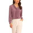thumbnail image 1 of INSPIRE CHIC Women's Long Sleeve Blouses Chiffon Pleated Tie Neck Office Top Shirt XS Mauve, 1 of 6