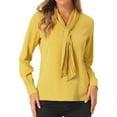 thumbnail image 1 of INSPIRE CHIC Women's Long Sleeve Blouses Chiffon Pleated Tie Neck Office Top Shirt XS Yellows, 1 of 6