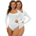 thumbnail image 1 of NOMADIC NOOK Women's Long Sleeve Bodysuit Shapewear Slim Fit Stretchy Square Neck Leotard Jumpsuit 2 Packs, 1 of 5