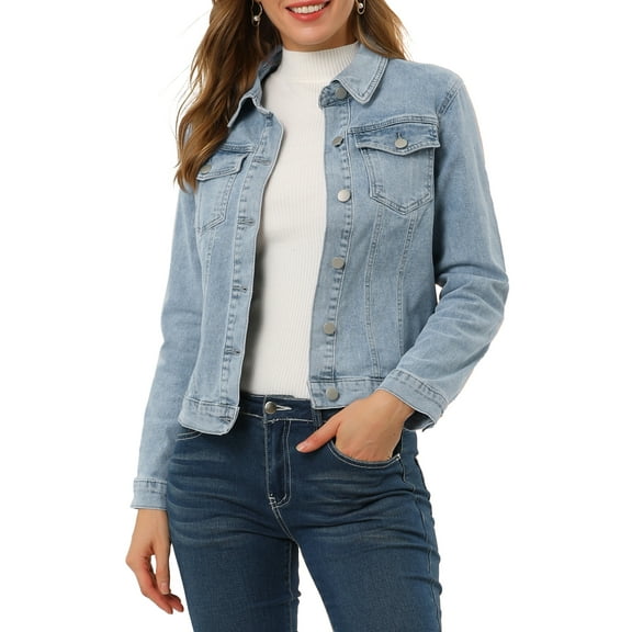 INSPIRE CHIC Women's Long Sleeve Button Down Short Distressed Denim Jacket