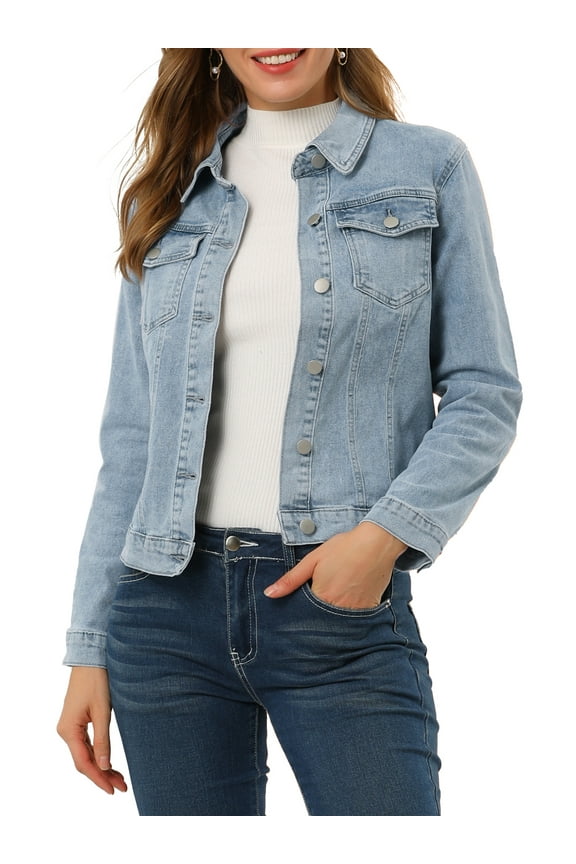 Women's Long Sleeve Button Down Short Distressed Denim Jacket