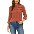 thumbnail image 1 of INSPIRE CHIC Women's Long Sleeve Button Front Pockets Casual Corduroy Blouse X-Small Red Orange, 1 of 6