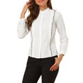 thumbnail image 1 of Allegra K Women's Long Sleeve Button Up Ruffle Trim Contrast Piping Shirt, 1 of 6