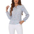 thumbnail image 1 of Allegra K Women's Long Sleeve Crew Neck Ruffle Neckline Self Tie Floral Blouse, 1 of 5