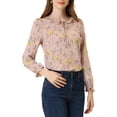 thumbnail image 1 of INSPIRE CHIC Women's Ruffled Sleeve Blouse Frill Neck Self Tie Elegant Chiffon Floral Top S Dark Pink, 1 of 5