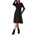 thumbnail image 1 of INSPIRE CHIC Women's Long Sleeve Knitted Dress Ribbed Crew Neck Tie Waist Bodycon Slim Fit Midi Sweater Dresses L Black, 1 of 6