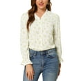 thumbnail image 1 of INSPIRE CHIC Women's Long Sleeve Lace Trim V Neck Button Up Floral Blouse Beige XS, 1 of 6