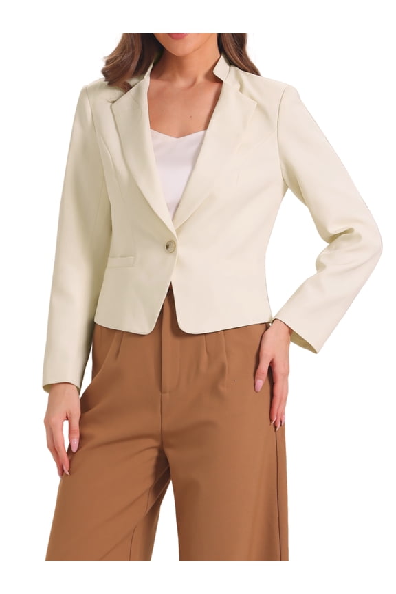 Women's Long Sleeve Lapel Collar Button Pockets Suit Jacket Work Blazer