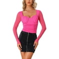 thumbnail image 1 of INSPIRE CHIC Women's Long Sleeve Mesh Sweetheart Neck Ruched Blouse with Padded Bust L Hot Pink, 1 of 5