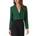 thumbnail image 1 of Allegra K Women's Long Sleeve Open Front Notched Lapel Business Cropped Blazer Jackets L Dark Green, 1 of 6