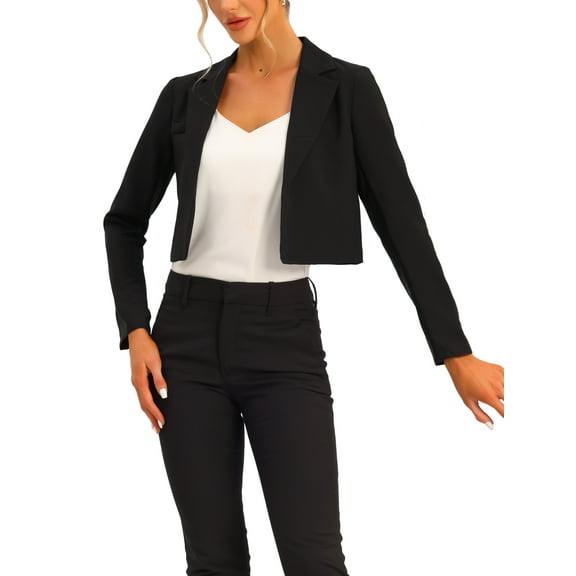 INSPIRE CHIC Women's Long Sleeve Open Front Notched Lapel Business Cropped Blazer Jackets XS Black