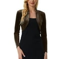 thumbnail image 1 of INSPIRE CHIC Women's Long Sleeve Open Front Velvet Cropped Bolero Shrug L Dark Brown, 1 of 7