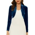 thumbnail image 1 of INSPIRE CHIC Women's Long Sleeve Open Front Velvet Cropped Bolero Shrug M Dark Blue, 1 of 7