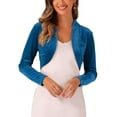 thumbnail image 1 of INSPIRE CHIC Women's Long Sleeve Open Front Velvet Cropped Bolero Shrug M Peacock Blue, 1 of 7