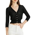 thumbnail image 1 of INSPIRE CHIC Women's Long Sleeve Ruffle Button Down Summer Casual Knit Cardigan Top L Black, 1 of 6