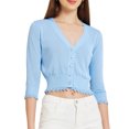 thumbnail image 1 of INSPIRE CHIC Women's Long Sleeve Ruffle Button Down Summer Casual Knit Cardigan Top M Blue, 1 of 6