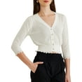 thumbnail image 1 of INSPIRE CHIC Women's Long Sleeve Ruffle Button Down Summer Casual Knit Cardigan Top S White, 1 of 6