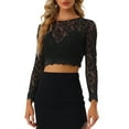 thumbnail image 1 of INSPIRE CHIC Women's  Long Sleeve Sheer Lace Cropped Top XL Black, 1 of 6