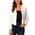 thumbnail image 1 of INSPIRE CHIC Women's Long Sleeve Solid Color Collarless Shaggy Soft Faux Fur Coat M White, 1 of 8