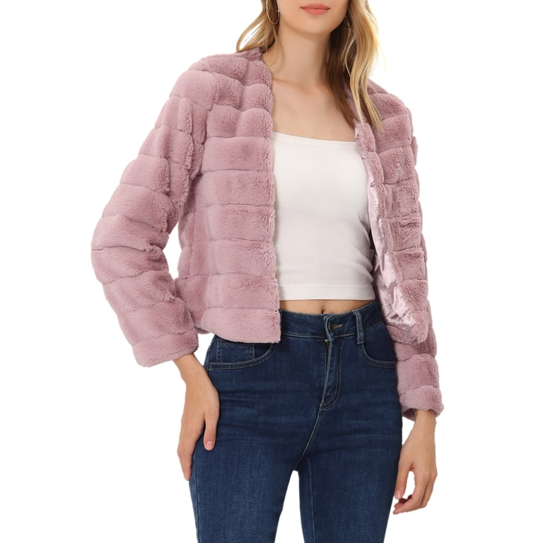 INSPIRE CHIC Women's Long Sleeve Solid Color Collarless Shaggy