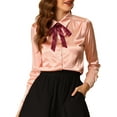 thumbnail image 1 of INSPIRE CHIC Women's Long Sleeve Tie Bow Neck Satin Chiffon Tops, 1 of 6