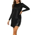 thumbnail image 1 of INSPIRE CHIC Women's Top Long Sleeve Sparkly Glitter Shiny Metallic Tops M Black, 1 of 6