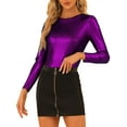 thumbnail image 1 of INSPIRE CHIC Women's Top Long Sleeve Sparkly Glitter Shiny Metallic Tops S Purple, 1 of 6