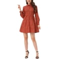 thumbnail image 1 of INSPIRE CHIC Women's Dress Long Sleeves Turn Down Collar Button Floral Mini Shirt Dress XS Brown White, 1 of 7