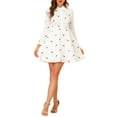 thumbnail image 1 of INSPIRE CHIC Women's Valentine's Day Dress Long Sleeves Turn Down Collar Button Floral Mini Shirt Dresses XS White, 1 of 9