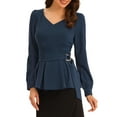 thumbnail image 1 of INSPIRE CHIC Women's Long Sleeve V Neck Irregular Hem Belted Peplum Blouses, 1 of 5