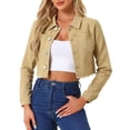 thumbnail image 1 of INSPIRE CHIC Women's Jean Jacket Frayed Button Up Washed Cropped Denim Jacket Khaki M, 1 of 7
