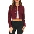 thumbnail image 1 of INSPIRE CHIC Women's Jean Jacket Frayed Button Up Washed Cropped Denim Jacket Burgundy S, 1 of 8