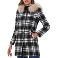 thumbnail image 1 of INSPIRE CHIC Women's Long Sleeves Detachable Faux Fur Trim Plaid Overcoat with Hood Black&White S, 1 of 7